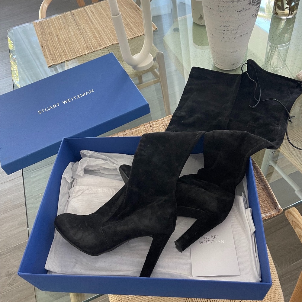 Stuart Weitzman Highland Black Suede Boots - 9